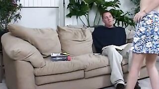 Bombshell teens ginger loves blowing penis on her favourite sofa