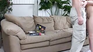 Bombshell teens ginger loves blowing penis on her favourite sofa