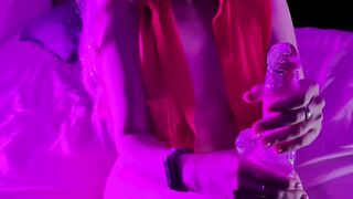 close up transparent toy sucking off. Hottie blonde tries her new dildo and her holes - march