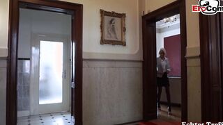 German petite blonde old cougar fucks into nylons