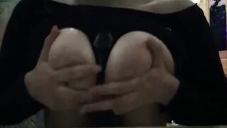 Long White Butt Riding Vibrator until She Ejaculates Oiled BoobJob - Joyliii