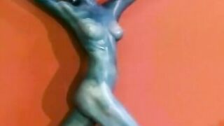 Stunning perky tit young dark haired bimbos gets a huge cock inside her bald vagina