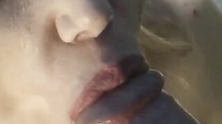 Slutty young Women inside heels suck and takes dick outside