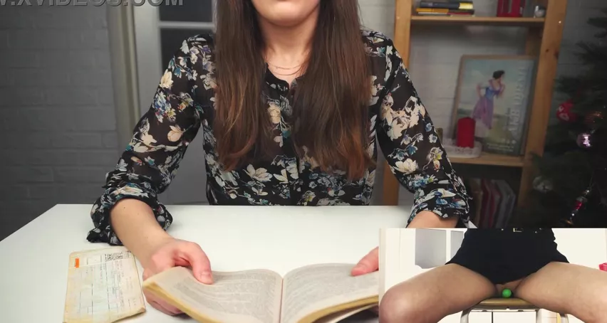 Reading a book while sitting on a dildo. literary orgasm