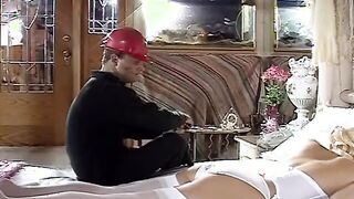 Inked blonde give fellatio to big penis that jizzes on her
