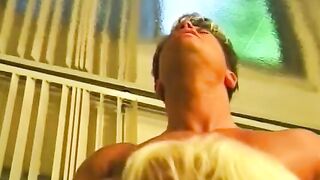 Blonde babe makes love to a huge rough penis with her soak mouth