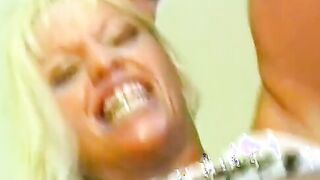 Blonde babe makes love to a huge rough penis with her soak mouth
