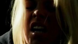 hot blonde with inked arm and gets big rough penis down her throat