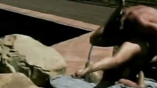 Out on the lawn blonde fucks BF