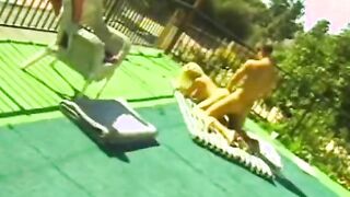 Blonde plowed on the tennis court