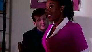 Hung white stud gets his dick blown by black and blonde babes