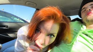 OUTSIDE fellatio inside VEHICLE! SWALLOWed all sperm!