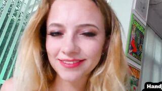 HJ pov amateur teenie jerks off rough cock after striptease