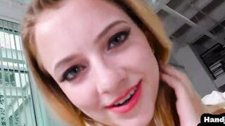 HJ pov amateur teenie jerks off rough cock after striptease