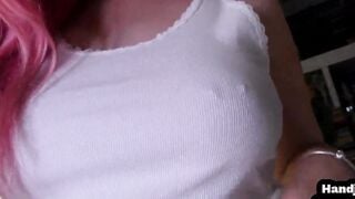 point of view coloredhair teenie handjobs her boyfriend and talks filthy