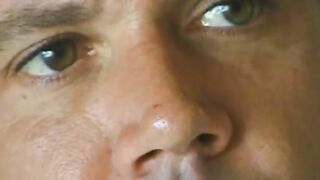 Light skin ebony Girl gets a load of spunk on her juicy lips