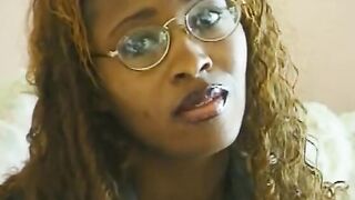 Light skin ebony Girl gets a load of spunk on her juicy lips