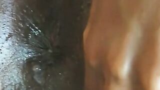 Light skin ebony Girl gets a load of spunk on her juicy lips