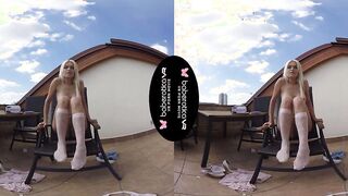 Solo blonde beauty, Lena Love is masturbating, into VR