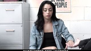 Shoplyfter - Bombshell shoplifting 19 yo (Vanessa Sky) has to deep throat the security's long penis
