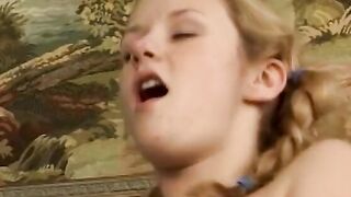 Turned On blond with beautiful tits a fat white penis then facial