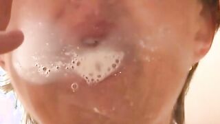 Short haired milf gets her mouth and cunt boned before eating cumload