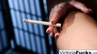 Victoria White shows off her huge legs and gorgeous booty while smoking