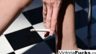 Victoria White shows off her huge legs and gorgeous booty while smoking