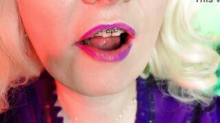 Eating chocolate ASMR scene - mukbang close up film with braces