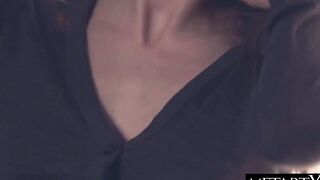 Cutie with long natural boobs removes white panties to masturbate