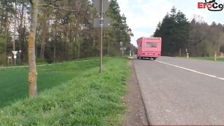 German housewife thot at outdoors pick up and car plowed