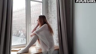 DOEGIRLS - Long titties Russian Hot (Kaisa Nord) Ride A Huge Sex Toy On The Stairs