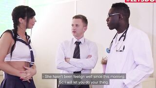 Doctor long ebony penis analizes huge titties skank at school mfm