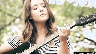 Incredible chick with incredible body strums her guitar then her pussy