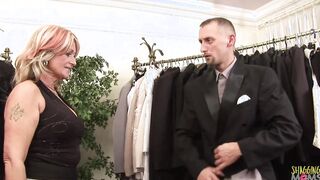 Older blonde MILF seducing and fucking her married customer