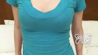Tall dark haired teens stars into her first deep throat sex tape