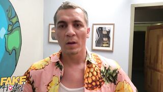 Fake Hostel battle with 2 loud 18 yo ends into ffm 3some