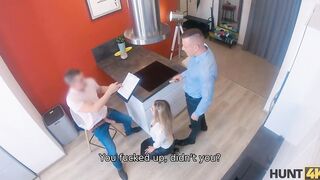 HUNT4K Cash make blonde women open mouth and stretched legs wide