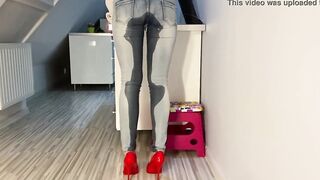 Desperate Pissing inside Jeans into Kitchen next He Peeing on My Booty Jugs and into Mouth
