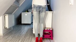 Desperate Pissing inside Jeans into Kitchen next He Peeing on My Booty Jugs and into Mouth