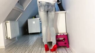 Desperate Pissing inside Jeans into Kitchen next He Peeing on My Booty Jugs and into Mouth