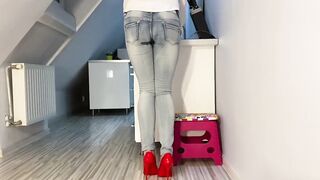 Desperate Pissing inside Jeans into Kitchen next He Peeing on My Booty Jugs and into Mouth