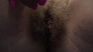Very unshaved vagina and soak pink hole close-up. Private bondage and ASMR.