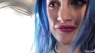Nice facial into the airplane's outside bathroom wow