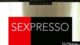 Lesbians having rough orgasms inside the kitchen with their morning espresso