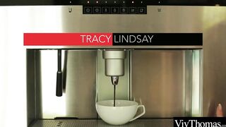 Lesbians having rough orgasms inside the kitchen with their morning espresso