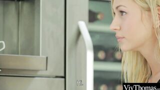 Lesbians having rough orgasms inside the kitchen with their morning espresso