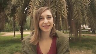 She gets pierced by a bbcs into a outdoors bathroom