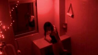 She gets pierced by a bbcs into a outdoors bathroom