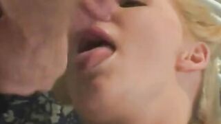 Hung stud fucks blonde beauty from the back while she gags on penis
